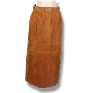Vintage 90s The Eagle’s Eye Suede Skirt Brown High Waist Pleated Midi Size 12
